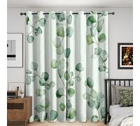 Eucalyptus Leaves Blackout Curtains, 72 Drop, Sage Green Leaf Botanical Printed Curtains for Living Room, Bedroom, Eyelet Drapes for Window Home Decor, 66x72 Inch 2 Panels K0A1-60