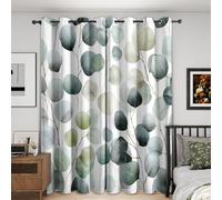 Eucalyptus Leaves Blackout Curtains, 84 Drop, Watercolour Leaf Printed Curtains for Living Room, Bedroom, Eyelet Drapes for Window Home Decor, 52x84 Inch 2 Panels (N-162)