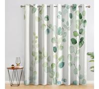 Eucalyptus Leaves Blackout Curtains, Sage Green Watercolor Leaf Curtains for bedroom, Living Room, Thermal Insulated Noise Reduction Eyelet Drapes, 90 Inch 2 Panels Set, (W46 x L90)