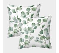 Eucalyptus Leaves-Botanical Watercolor Design Pillow Covers 2 Pack Cozy Pillowcases Art Cushion Case Zippered Decorative for Couch Livingroom 40x40cm