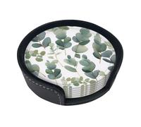 Eucalyptus Leaves Coasters Set Of 6,Drink Coasters Round,Non Slip For Coffee Beer Mug Wine Glass Bottle Home & Bar.