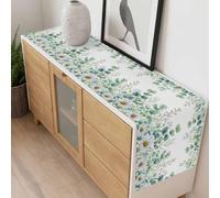 Eucalyptus Leaves Daisy Table Runner 13x108 inch Summer Farmhouses Flower Cotton Linen Dining Table Runner Ideal for Dresser Kitchen Coffee Tables - Machine Washable