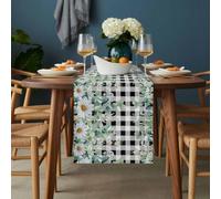 Eucalyptus Leaves Daisy Table Runner 13x60 inch Summer Farmhouses Black Plaid Cotton Linen Dining Table Runner Ideal for Dresser Kitchen Coffee Tables - Machine Washable