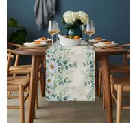 Eucalyptus Leaves Daisy Table Runner 13x60 inch Summer Farmhouses Vintage Cotton Linen Dining Table Runner Ideal for Dresser Kitchen Coffee Tables - Machine Washable