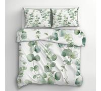 Eucalyptus Leaves Duvet Cover Super King Bedding Set, Green Botanical Leaf Pattern, Reversible Design Bedroom Decor Bed Quilt Cover with 2 Pillowcases, Microfiber, Zip - SMK2306