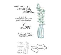 Eucalyptus Leaves Flowers Vase Stamps and Cutting Dies for Card Making DIY Transparent Silicone Clear Stamp and Metal Die Cuts Sets for Scrapbooking Paper Greeting Cards Decor Seals Craft Supplies