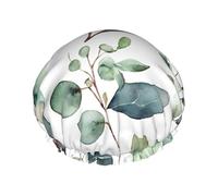 Eucalyptus Leaves Green Print Premium Double Layer Shower Cap For Women With Reusable Shower Cap For Hair - Waterproof Plastic Cap - Shower Caps For Long, Short And Curly Hairs