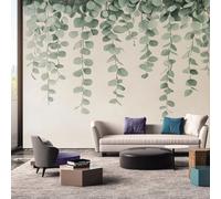 Eucalyptus Leaves Mural Wallpaper, Sage Green Leaf Wallpaper for Bedroom, Living Room, TV Backdrop, Office, 3D Large Wall Mural Non-Woven Wall Paper 350 x 256 cm (WxH) AUV136