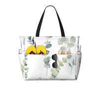 Eucalyptus Leaves Print Beach Travel Bag Smart Pocket Tote Summer Vacation Hiking Camping Outdoor Activity