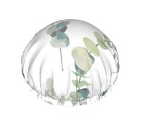 Eucalyptus Leaves Print Soft Lined Shower Cap, Double Layer Washable Wide Elastic Band Hair Shower Cap For Bath