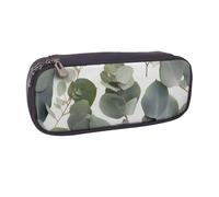 Eucalyptus Leaves Printed Pu Leather Pencil Case Box Flip Pen Bag and Makeup Cosmetic Holder for Girls Boys School Students