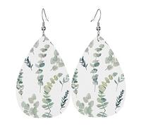 Eucalyptus Leaves Pvc Artificial Leather Dangle Earrings, Hook Is 925 Silver Plated Material