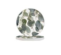 Eucalyptus Leaves Round Diatomaceous Earth Coaster Set - Natural, Eco-Friendly, Fast-Absorbing Circular Coasters (1/2/4/6-Piece Pack) With Full-Print Design & Smooth Rounded Edges
