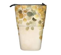 Eucalyptus Leaves Standing Pencil Case Vintage Pen Pouch Holder Telescopic Pencil Bag Pop Up Cosmetics Bag Stationery Organizer for School Office Travel