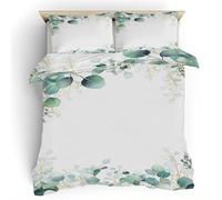 Eucalyptus Leaves Super King Bedding Set - Rural Minimalist Reversible Quilt Cover - Microfiber Washable Easy Care Duvet Cover 260 x 220 with 2 Pillowcases S2a1