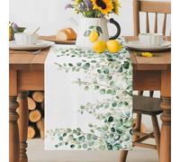 Eucalyptus Leaves Table Runner 13x72 Inches Long Watercolor Green Leaf Cotton Linen Table Runner Burlap Style for Dinner Table Party Decor Tabletop Decorations