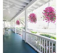 Eucalyptus Morning Glory Themed Vine with Trumpet Flower Details for Adding Depth to Wall Hangings and Ceiling Drapes (Rose red)