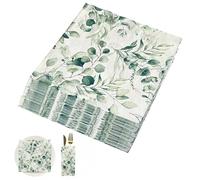 Eucalyptus Napkins, 60 Pcs 3-Ply Paper napkins disposable Serviettes, Green Leaves Eucalyptus Leaf Party Tissue for Guest Towels, Garden Wedding Party Celebrations Anniversaries Birthday