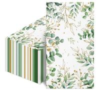 Eucalyptus Paper Napkins 100PCS - Decorative Guest Bathroom Hand Towels, Disposable Green Leaf Napkins for Spring Party Wedding