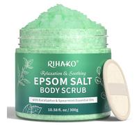 Eucalyptus & Spearmint Epsom Salt Body Scrub, Exfoliating Body Scrub for Women, Moisturizing and Nourishing Skin, Soothes Muscle Tension, All Skin Types, Bath Salts for Muscle Soak, 300g