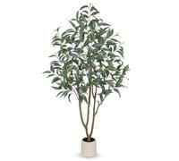 Eucalyptus Trees Artificial Indoor - 6FT Tall Faux Eucalyptus Plants in White Planter, Fake Plant Décor for Farmhouse Bedroom Office Room Hallway Decoration