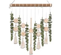 Eucalyptus Wall Hanging Macrame Hanging Ornament Green Leaf Tassel Tapestry Wall Art Hanging Decoration with Wooden Beads for Bathroom