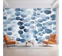 Eucalyptus Wallpaper, Blue Leaf Watercolor Wall Mural for Living Room, Non-Woven Wall Paper for Bedroom 450X315cm, Photo Wallpaper Home Decor D32
