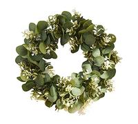 Eucalyptus Wreath, 45cm/18inch Artificial Eucalyptus Flower Wreaths, Front Door Hanging Garland, Spring Summer Greenery Wreath Decor for Porch Farmhouse Patio Garden Decoration