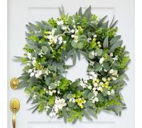Eucalyptus Wreath for Front Door, 20 inch Spring Summer Wreath, Artificial Door Wreath, Large Green Leaf Wreaths with Berries Decorative Garland for Wedding Door Party Window Wall Fireplace Decor