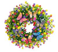 Eucalyptus Wreath for Front Door, Spring Summer Colorful Flowers Wreath, Lifelike Artificial Door Wreath Decoration for Farmhouse Wall Window Garden Farmhouse Décor (With Butterflies, 43CM)