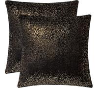 EUCIOR Black and Gold Throw Pillows,Set of 2,Black Throw Pillow 24x24 for Living Room,Decor Soft Velvet Hidden Zipper Closure Accent Pillow Cushion Case for Bedroom