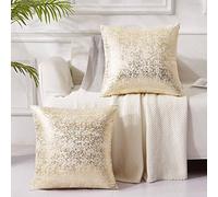 EUCIOR Champagne Pillow Covers Set of 2,White and Gold Pillow Covers 20x20 Inch,Glitter Velvet Pillow Covers,Velvet Hidden Zipper Bronzing Accent Pillow Cushion Case for Bedroom