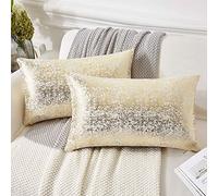 EUCIOR Champagne Throw Pillows 12x20,Gold and White Pillow Covers,Set of 2,Glitter Decorative Velvet Pillow Covers,Solid Color Cushion Covers for Sofa Bedroom Car