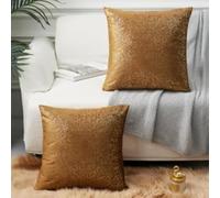 EUCIOR Gold and Brown Throw Pillows,Both Sides Sparkle Gold Foil Print Pillow Covers,Decor Soft Velvet Hidden Zipper Closure Accent Brown Velvet Pillow Covers 18x18 Inch,2 Pack