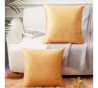 EUCIOR Gold Throw Pillow Covers,Mustard Yellow Pillow Covers 16x16,Light Gold Pillows Both Sides Sparkle Gold Foil Print,Decor Soft Velvet Hidden Zipper Closure Accent Pillows Set of 2