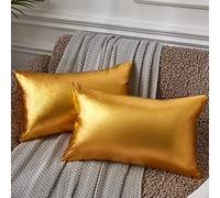 EUCIOR Modern Metallic Shiny Cushion Cover,Pack of 2,Gold Throw Pillows,Gold Pillows Decorative Throw Pillows,for Sofa/Bed/Party,Gold Lumbar Pillow,12"x20"(Golden)