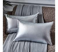 EUCIOR Modern Metallic Shiny Cushion Cover, Rectangular Throw Pillow, Pack of 2, Silver Throw Pillows for Sofa/Bed/Party, Solid 12x20 Inch