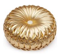 EUCIOR Round Throw Pillows,Circular Pillow,Pumpkin Pleated Handmade Metallic Throw Pillows,Gold Pillows,Modern Leather Decorative Pillows for Home Decor Bedroom Living Room Couch Bed Sofa (Gold)