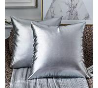 EUCIOR Silver Pillow Covers,Decorative Throw Pillows,18x18 inch,Pack of 2,Decorative Throw Pillow Covers Modern Metallic Shiny Cushion Cover for Sofa Bedroom Car