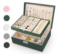 Eucomir Jewellery Box for Women, Travel Jewellery Box 2 Layers Large Jewelry Organizer Box PU Leather Jewelry Box for Girls Rings Bracelets Earrings Necklaces, Green
