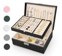 Eucomir Women's Travel Jewellery Box - 2 Layer Large PU Leather Jewelry Organizer for Rings, Bracelets, Earrings, Necklaces - Black