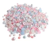 Euddty 50g Pink Gradual Flatback Pearls Set Half Pearls for Crafts Mixed Size Flat Back Pearl for Nail Art and Crafts and Decoration