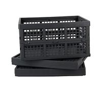Eudokky 34 Liter Grey Foldable Crate, Plastic Folding Basket, Pack of 3 Collapsible Crate