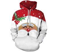 EUDOLAH Men's Hoodie Christmas costume 3d printed snowman reindeer socking cats long sleeve jumper(L,white beard 318)