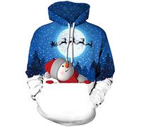 EUDOLAH Men's Hoodie Christmas Costume 3D Printed Snowman Reindeer socking Cats Long Sleeve Jumper(L,snowman blue 428)