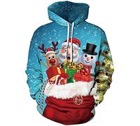 EUDOLAH Men's Hoodie Christmas Costume 3D Printed Snowman Reindeer socking Cats Long Sleeve Jumper(M,gift blue 434)