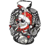 EUDOLAH Men's Hoodie Christmas Costume 3D Printed Snowman Reindeer socking Cats Long Sleeve Jumper(XL,skeleton red 3)