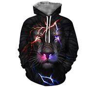 EUDOLAH Men's Long Sleeve Sweatshirts Neon Printed Hoodies 3D Graphic Jumpers Animal Sportswear (L-XL,3 colorful lion)