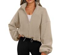EUDOLAH Women and Men Oversized Rocker Fleece Sport Coat Stand Collar Padded Zip Jacket (X-Large,Khaki)
