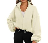 EUDOLAH Women and Men Oversized Rocker Fleece Sport Coat Stand Collar Padded Zip Jacket (X-Large,White)